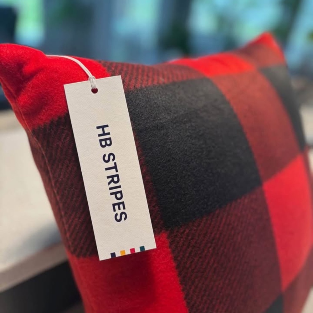 HBC Stripes Buffalo Plaid Fleece Pillow. Brand new with tags. 18" x 18".